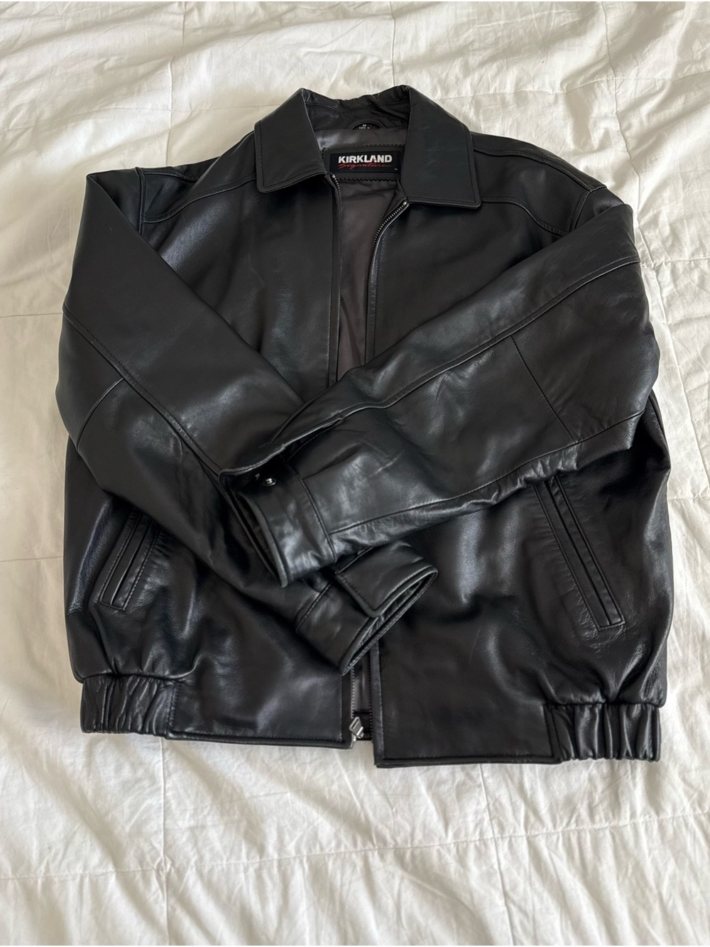 Kirkland Mens Heavy Genuine Leather Bomber Flight Jacket Black M Aviator Moto